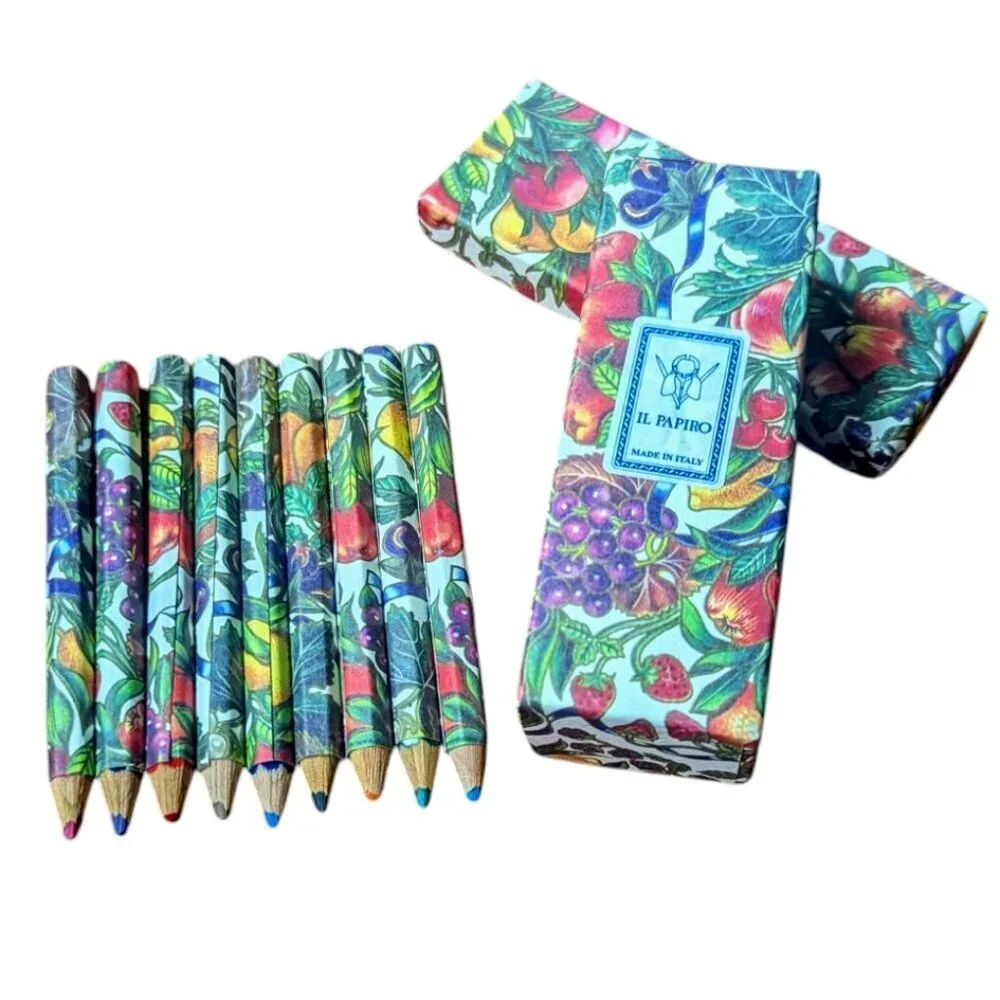 Vintage Color Pencil Set IL Papiro Box Fruit Ephemera Boho Cottagecore‎ Italy